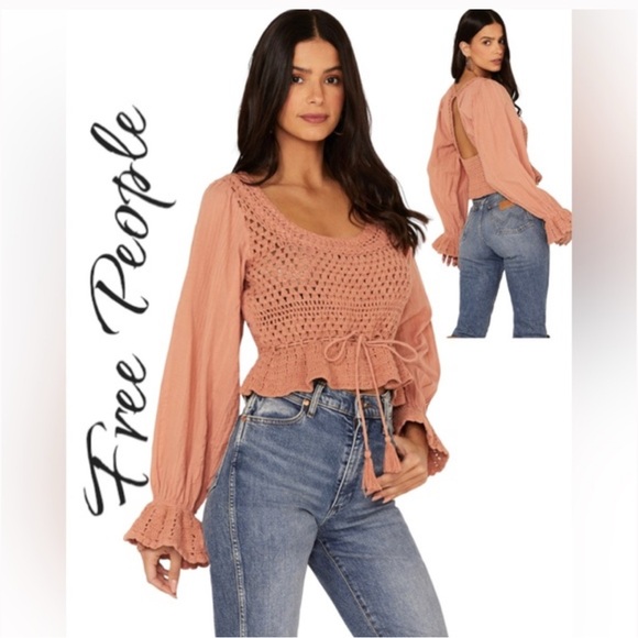 Free People Tops - Free People Megan Crochet Top in Coral Sand